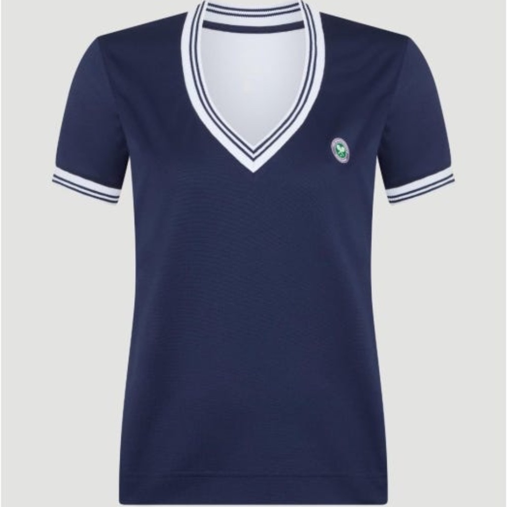 Wimbledon Navy and White V-Neck Short Sleeve Tee